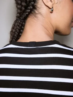 Zwart-witte streep - Dik T-shirt met lange mouwen en ronde hals