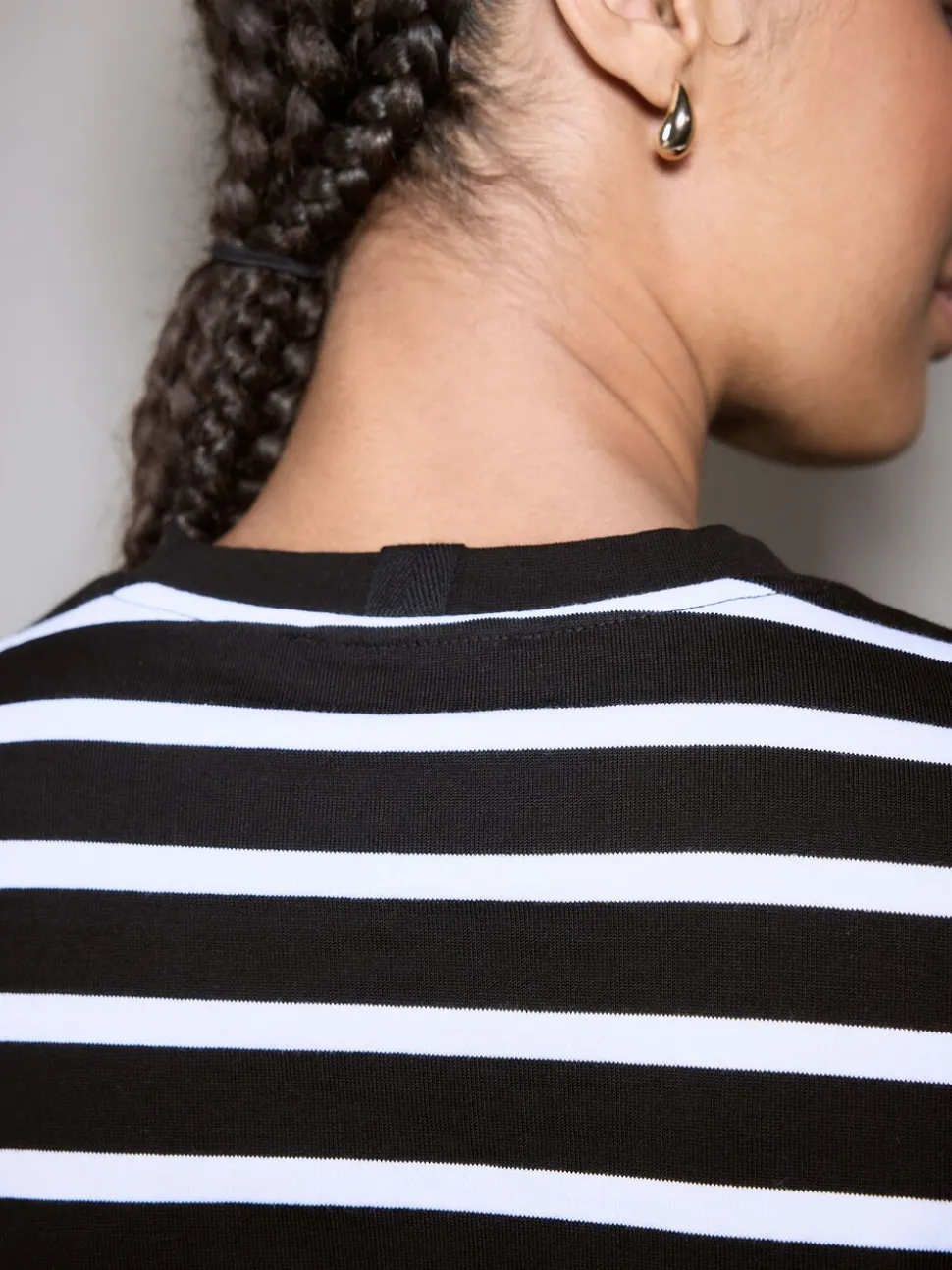 Zwart-witte streep - Dik T-shirt met lange mouwen en ronde hals