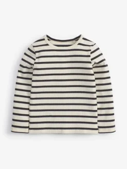 Zwart-witte streep - Geribbeld T-shirt met lange mouwen en katoengehalte (3 mnd-7 jr)