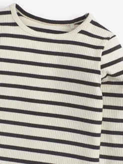 Zwart-witte streep - Geribbeld T-shirt met lange mouwen en katoengehalte (3 mnd-7 jr)