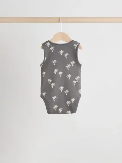 Zwart-witte/ecru tropische print - Verpakking van 5 rompertjes